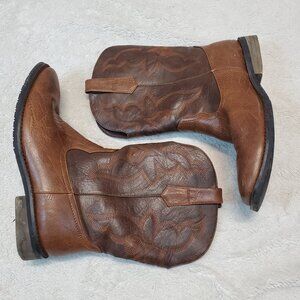 Men Brown Tan Leather Stitched Boots Men 9.5 Classic Western Cowboy Equestrian